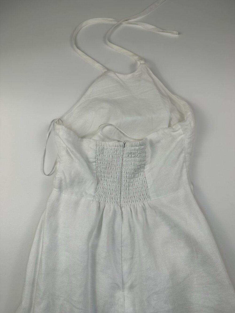 Reformation Sadey Linen Dress White halter-neck maxi slip Slit ruched draping 2P - Picture 7 of 9